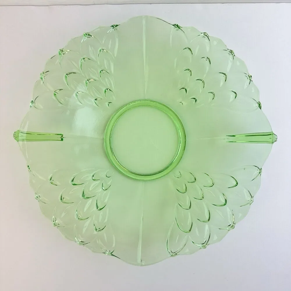 STÖLZLE Hermanova Czech Green Uranium Glass Handled Tray Art Deco Plate GLOWS